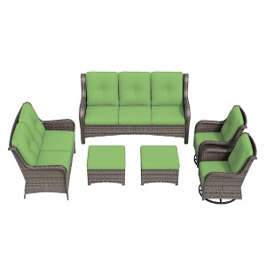UPTION 6-Piece Wicker Outdoor Patio Conversation Set with Cushions - 1 of 4