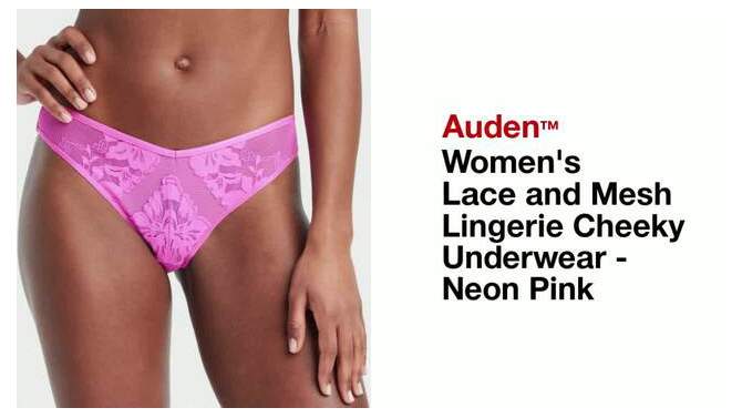 Women&#39;s Lace and Mesh Lingerie Cheeky Underwear - Auden&#8482; Neon Pink, 2 of 6, play video