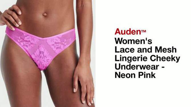 Women&#39;s Lace and Mesh Lingerie Cheeky Underwear - Auden&#8482; Neon Pink, 2 of 8, play video