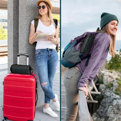 Compact Black Microfleece Travel Blanket with Carrying Case