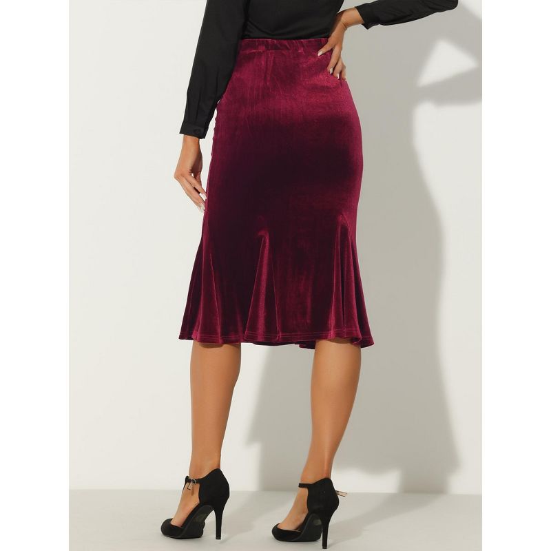 Allegra K Women's Feminine Retro Bodycon High Waist Velvet Fishtail Skirt, 3 of 6