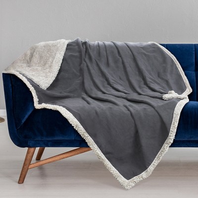 Large Gray Waterproof Reversible Pet Blanket with Sherpa