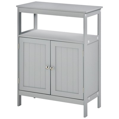 Gray Freestanding Storage Cabinet with Doors and Open Shelf