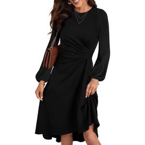 Summer Dress for Women Ruched Waist Flowy a Line High Low Long Sleeve Midi  Cocktail Party Dress,black,Large : Target