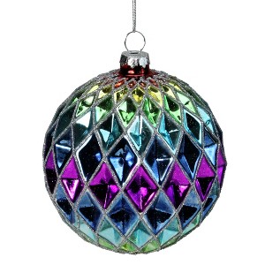 Northlight Glittered Harlequin Christmas Glass Ball Ornament - 3.75" - Rainbow - 1 of 4