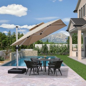 PURPLE LEAF 9/10/11/12ft Square Patio Cantilever Umbrella with Base Windproof Offset Heavy Duty Sun Umbrella for Pool Lawn Garden 360 Degree Rotation - 1 of 4