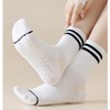 Anna-Kaci Women's 2-Pair Set Crew Athletic Socks with Striped Cuffs and Full Sole Grip for Yoga Fitness - 2 of 4