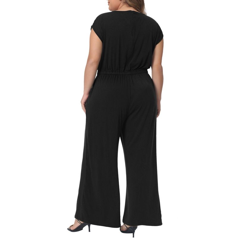 Agnes Orinda Women's Plus Size V Neck Cap Sleeve Wide Legs with Pockets Casual Jumpsuits, 4 of 6