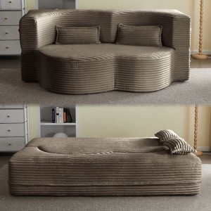 Kumasinova Modern Teddy Fabric Foam-Filled Floor Sofa with 2 Pillows, Convertible Sleeper Sofa Bed, 15" Full Size Folding Mattress for Living Room - 1 of 4
