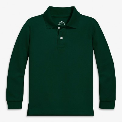Primary Kids Long Sleeve Pique Polo in Ivy Size 6-7