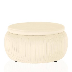 Sapphire Round Velvet Storage Ottoman Cream - CosmoLiving by Cosmo, Ivory