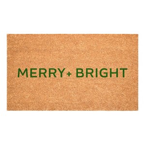 HomeRoots 24" X 36" Brown And Green Christmas Merry and Bright Outdoor Coir Door Mat - 1 of 4