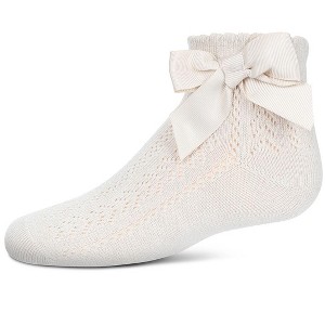 Memoi Girls' Knit Openwork Bow Anklet Socks - 1 of 3