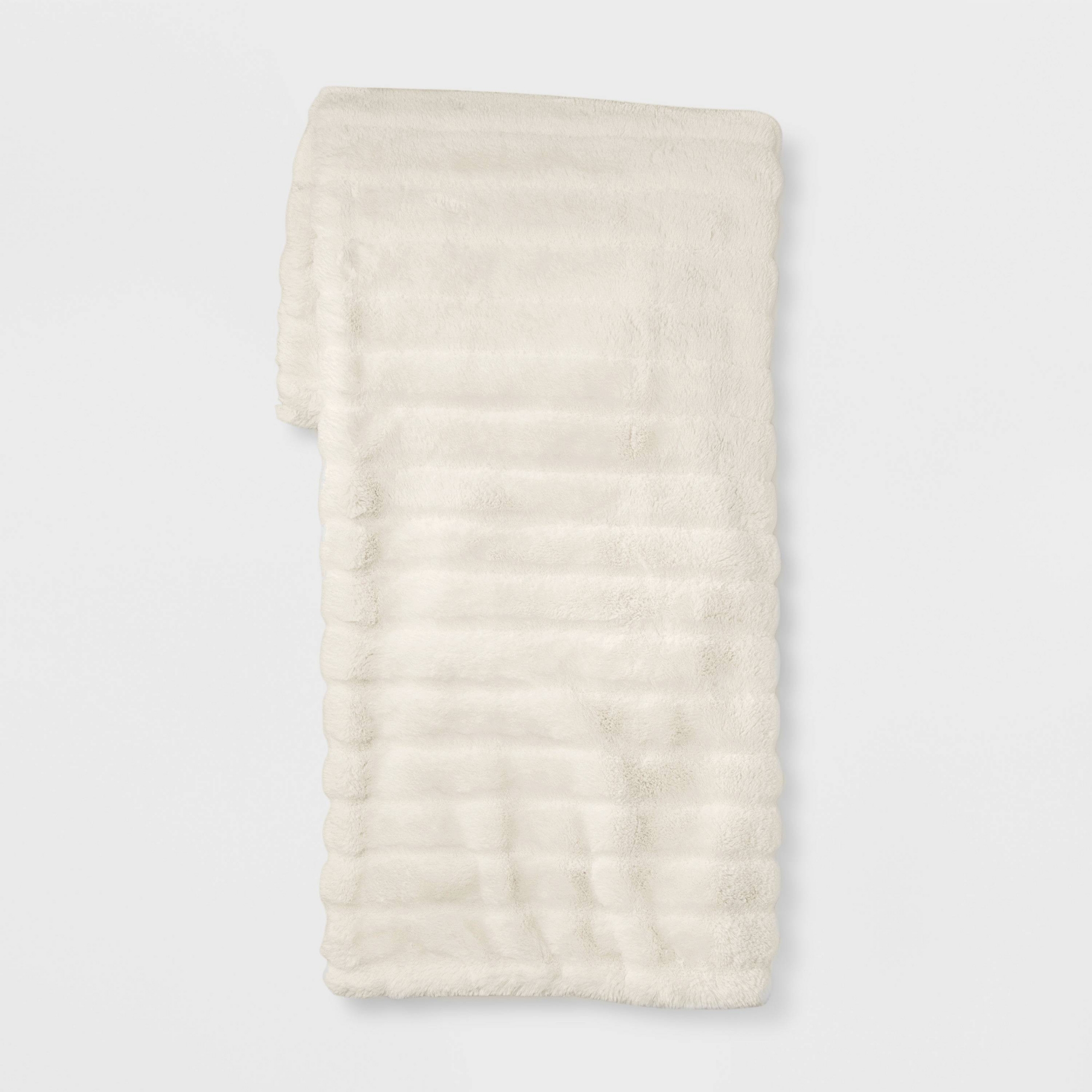 Textured Faux Fur Reversible Throw Blanket Cream - Threshold™