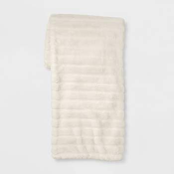 Textured Faux Fur Reversible Throw Blanket Cream - Threshold™