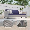 Sonkuki 8-Piece Patio Conversation Set, Outdoor Furniture Set with 4 Rattan Swivel Rocking Chairs, Side Table, Ottoman and Navy Blue Cushion - 3 of 4