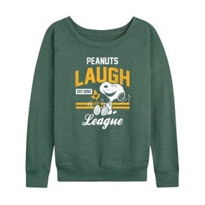 Women's - Peanuts - Peanuts Laugh League Lightweight French Terry Wide Neck Long Sleeve Shirt - 1 of 4