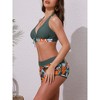 Elerevyo Women's Leaf Print Color Block Bikini Sets, Halter Top Boyshorts Bottom Swimwear Bathing Suits 1 Set - 2 of 4
