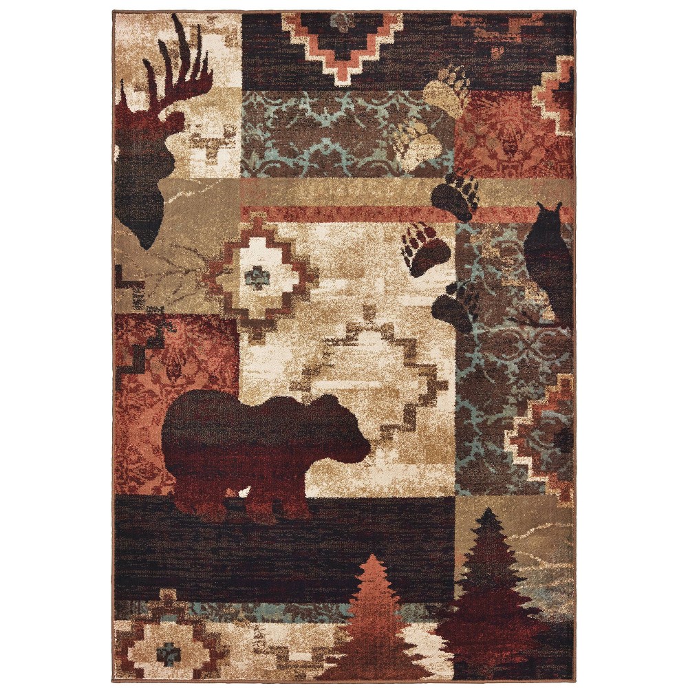  Weston Rustic Patchwork Area Rug Brown/Rust