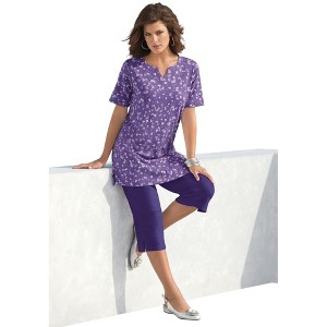 Roaman's Plus Size Soft Knit Print Tunic With Notch Neckline - 1 of 3