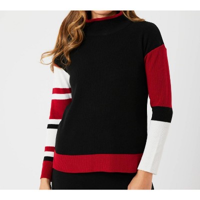 Women's Stripe Sleeve Mock Neck Sweater - Angel Apparel