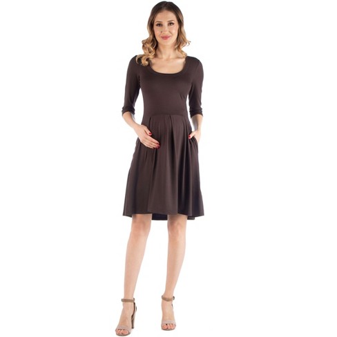 Brown Fit and Flare Cotton Maternity and Feeding Dress