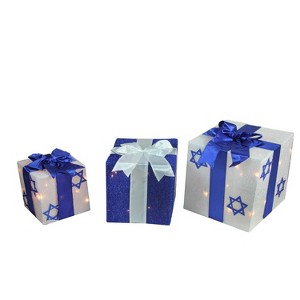 Northlight 3-Piece Lighted White and Blue  Gift Box Christmas Outdoor Decoration Set - 1 of 3