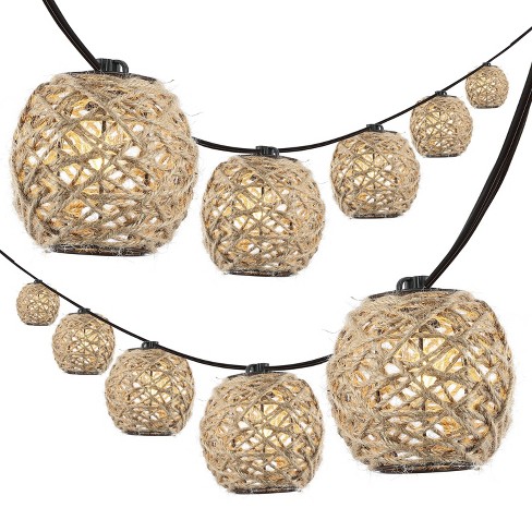 JONATHAN Y Oahu 10' 10-Light Incandescent C7 Hemp Rope Shaded String Lights: UL Listed, Indoor/Outdoor Use, LED Compatible - image 1 of 4