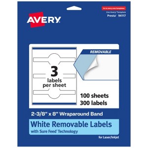 Avery Matte White Removable Wraparound Band Labels with Sure Feed Technology, 2-3/8" x 8", 300 Removable Labels, Laser/Inkjet Printable Labels - 1 of 4