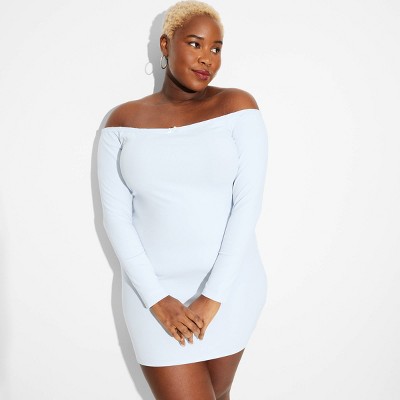 Women's Long Sleeve Lace Trim Mini Bodycon Dress - Wild Fable™