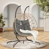 Hanging Wicker Woven 2 Person Egg Swing Chair With Cushions And Stand,Indoor Outdoor Wicker Basket Hammock Chair For Patio,Bedroom-Coolbibila - 2 of 4