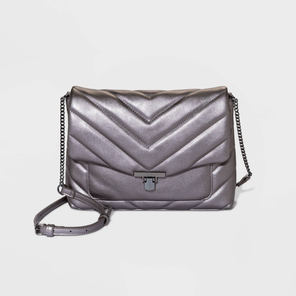 Quilted Boxy Crossbody Bag - A New Day Metallic Gray