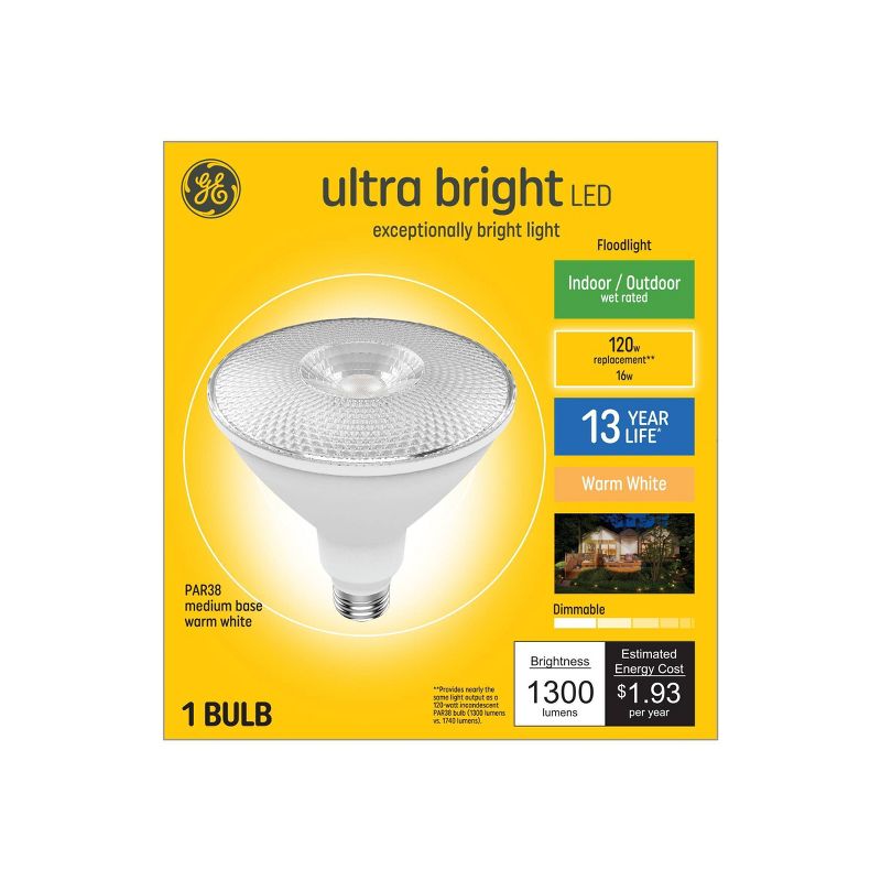 GE Ultra Bright LED Floodlight 16W 120W Equivalent Indoor/Outdoor Warm White Medium Base, 1 of 7