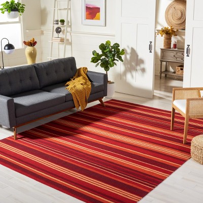 Handmade Red Wool Striped 8' x 10' Reversible Area Rug