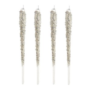 Kurt Adler Glass Ornaments for Christmas Tree, Icicles with Silver Glitter, Assorted (Pack of 4) - 1 of 3