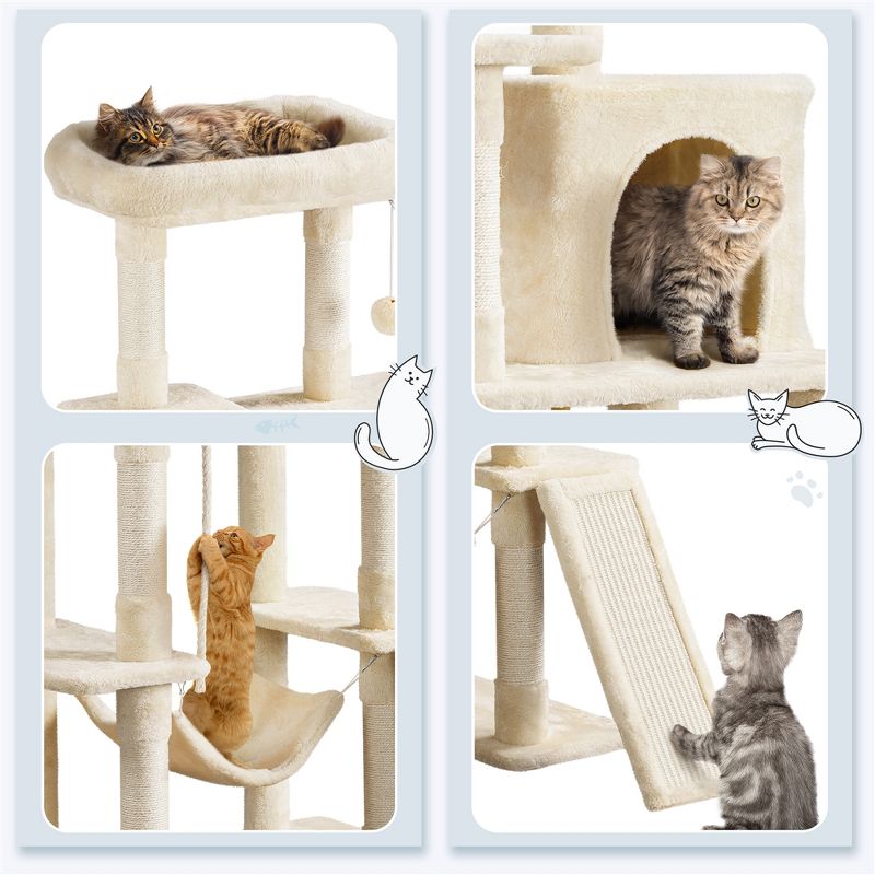 Yaheetech 63" Multilevel Plush Cat Tree with Hammock for Cats Kitchens, 4 of 9