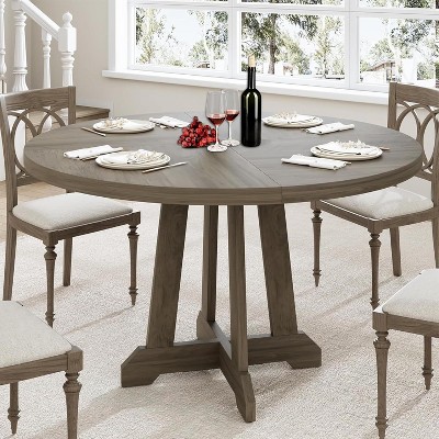 47 Inch Wood Round Dining Table for 4, Modern Kitchen Table, Farmhouse Dinner Table with Wooden Top and Sturty Legs Living Room (Grey)