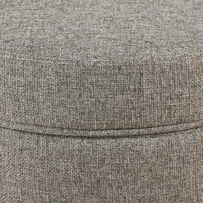 Mid-Century Modern Round Light Gray Tweed Storage Ottoman