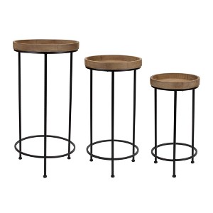 Accent Tables With Iron Frame Set of 3 28.75 Inch Height Brown and Black By Melrose - 1 of 4