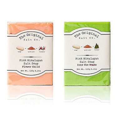 The Original Salt Company 4.2 Oz All Natural Organic Pure Pink Himalayan Salt Exfoliating Cleansing Face Body Soap Bar, Flower Child & Into the Woods