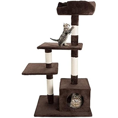 4-Tier Cat Tower - 3 Napping Perches, Cat Condo, 4 Sisal Rope Scratching Posts ¨C Cat Tree for Indoor Cats or Multiple Cat Homes by PETMAKER (Brown)