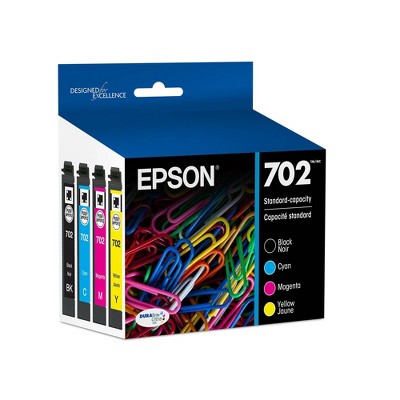 Epson 702 Black C/M/Y 4pk Combo Ink Cartridges - Black Cyan Magenta Yellow (T702120-BCS)