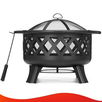 30-Inch Black Steel Wood Burning Fire Pit with Adjustable Grill