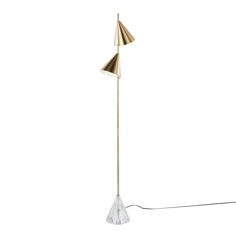 LumiSource Cone 65&#34; Glam Metal Floor Lamp in Brushed Gold Metal with White Faux Marble Metal Base, 1 of 11