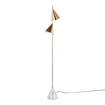 LumiSource Cone 65" Glam Metal Floor Lamp in Brushed Gold Metal with White Faux Marble Metal Base