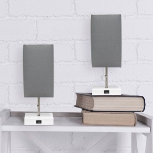 2pk Petite White Stick Lamps with USB Charging Ports and Fabric Shades - Simple Designs - 1 of 4