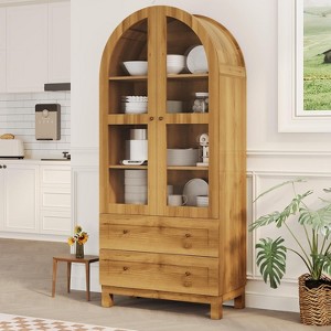 Acekool Farmhouse Arched Pantry Cabinet, 71" Kitchen Storage Cupboard with Drawers, Adjustable Shelves & Acrylic Doors for Dining or Living Room - 1 of 4