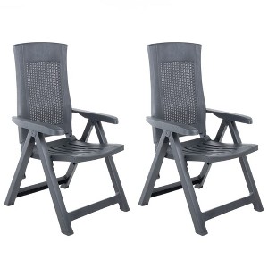 vidaXL Patio Reclining Chairs Set of 2, Anthracite, Lightweight, Adjustable Backrest, Foldable - 1 of 4