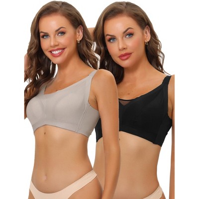Allegra K Women's Adjustable Straps Minimizer Mesh Underwire Full Coverage Bras 2 Packs