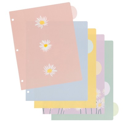U Brands Poly Dividers Hello Daisy: Multicolored File Organizers, Office Supplies, 5-Pack, Polypropylene, 10.95" x 9.22"